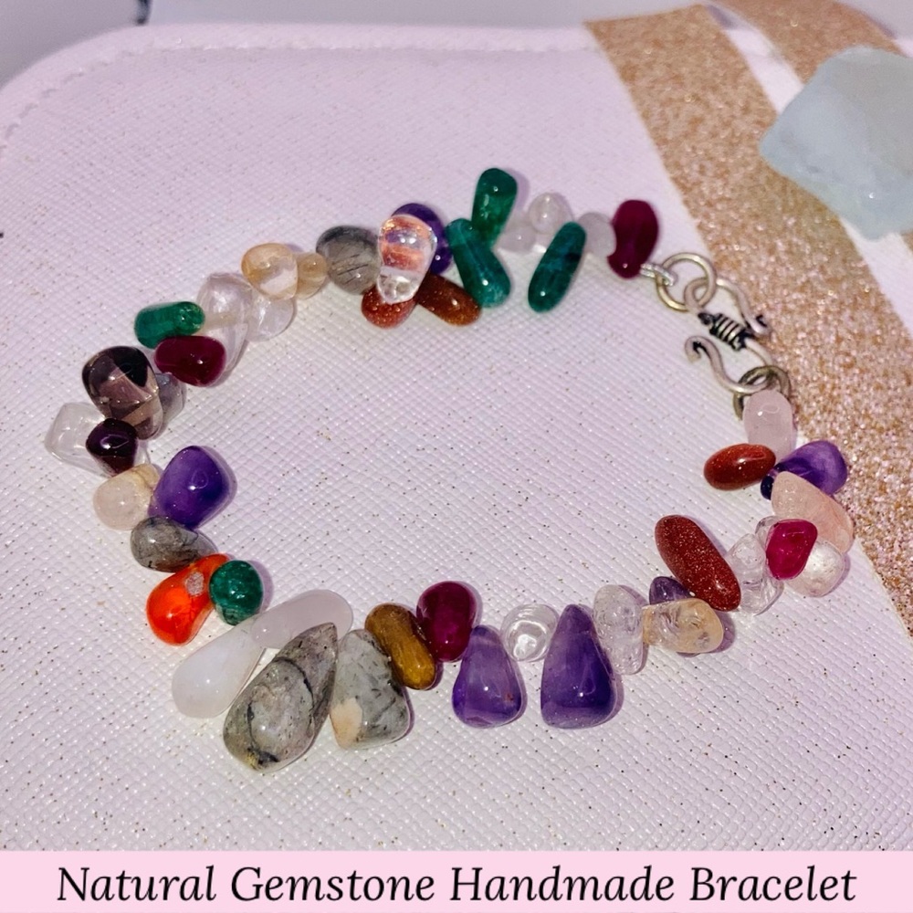 Multi Natural Gemstone Handmade Cluster Bracelet